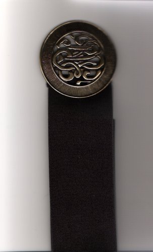 Vintage Original 1950s Women's Black Cloth Cinch Belt with Large Metal Swirl Design Buckle
