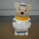 Vintage Metlox USA Pottery Roller Skating Bear Cookie Jar Blue & Yellow