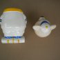 Vintage Metlox USA Pottery Roller Skating Bear Cookie Jar Blue & Yellow