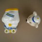 Vintage Metlox USA Pottery Roller Skating Bear Cookie Jar Blue & Yellow