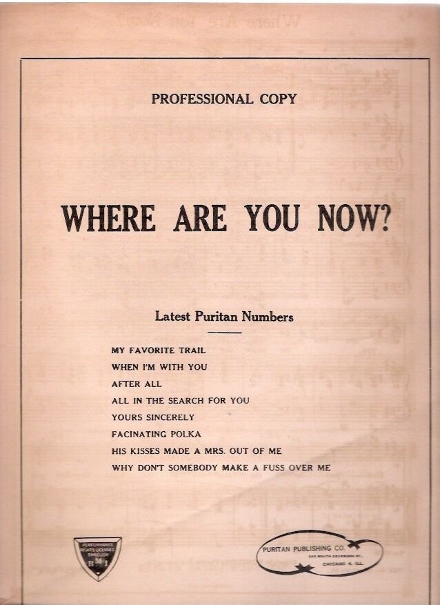 Puritan Publishing Co. Chicago IL 1945-46 Sheet Music Still in Envelope