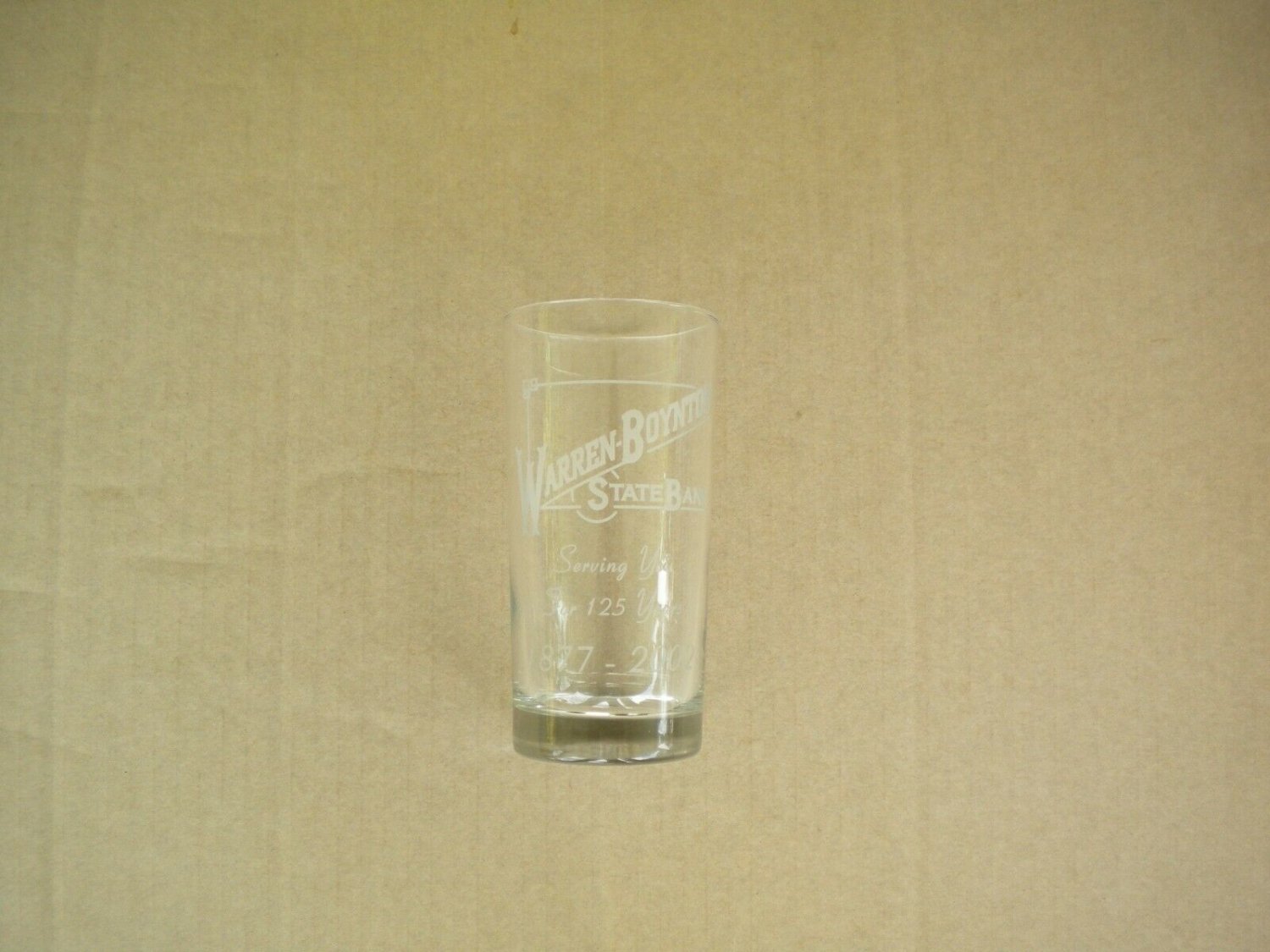 Warren-Boynton State Bank Souvenir Glass 1877-2002 New Berlin IL 125 Years New