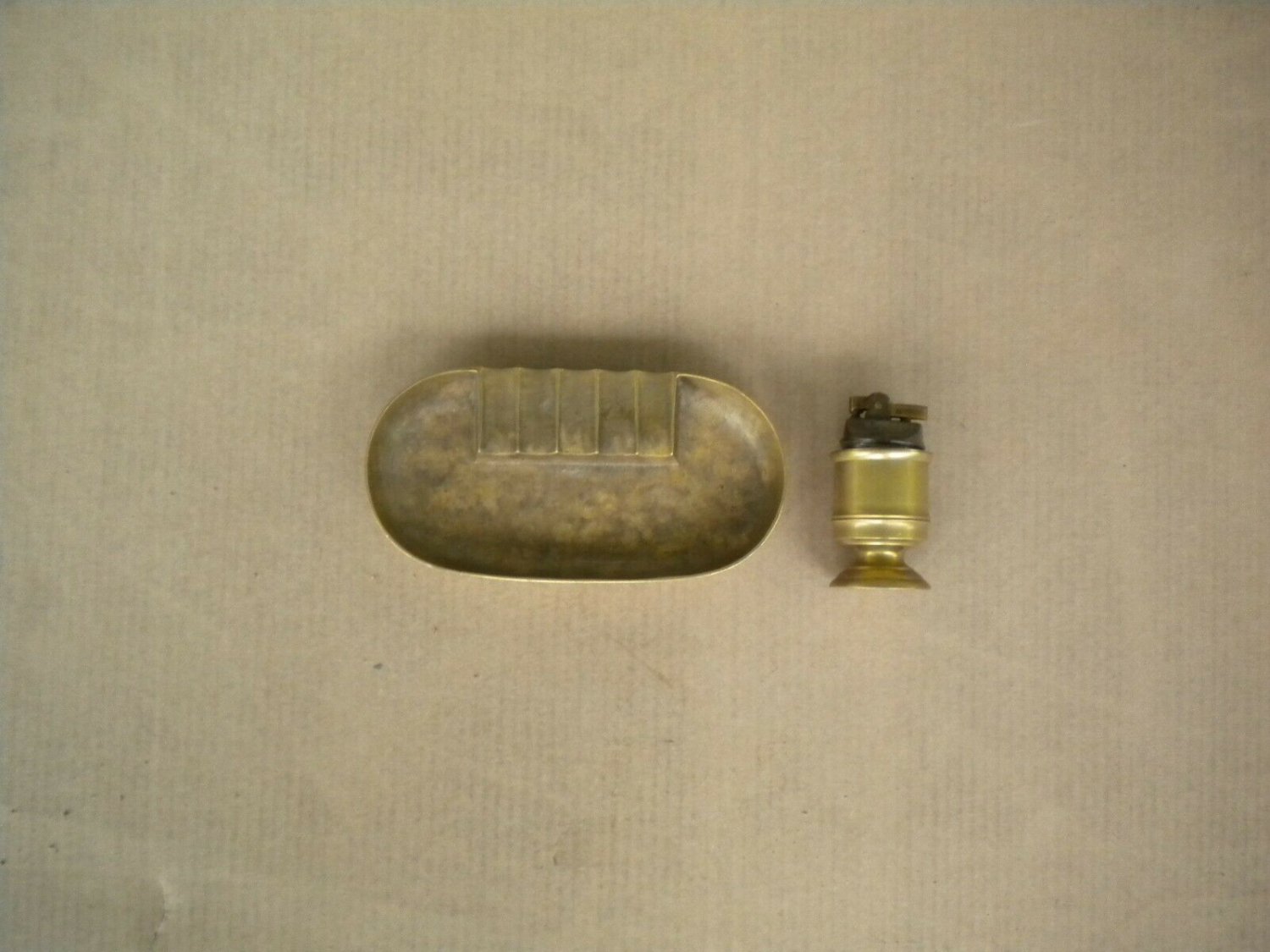 Vintage Japan Solid Brass Lighter and Made in India Solid Brass Ashtray