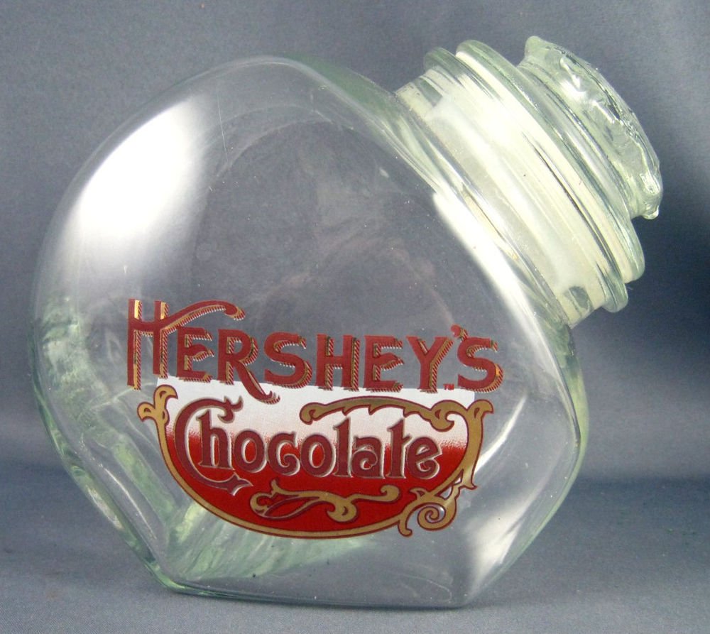 Hersheys Chocolate Glass Candy Jar Canister With Sealed Glass Top