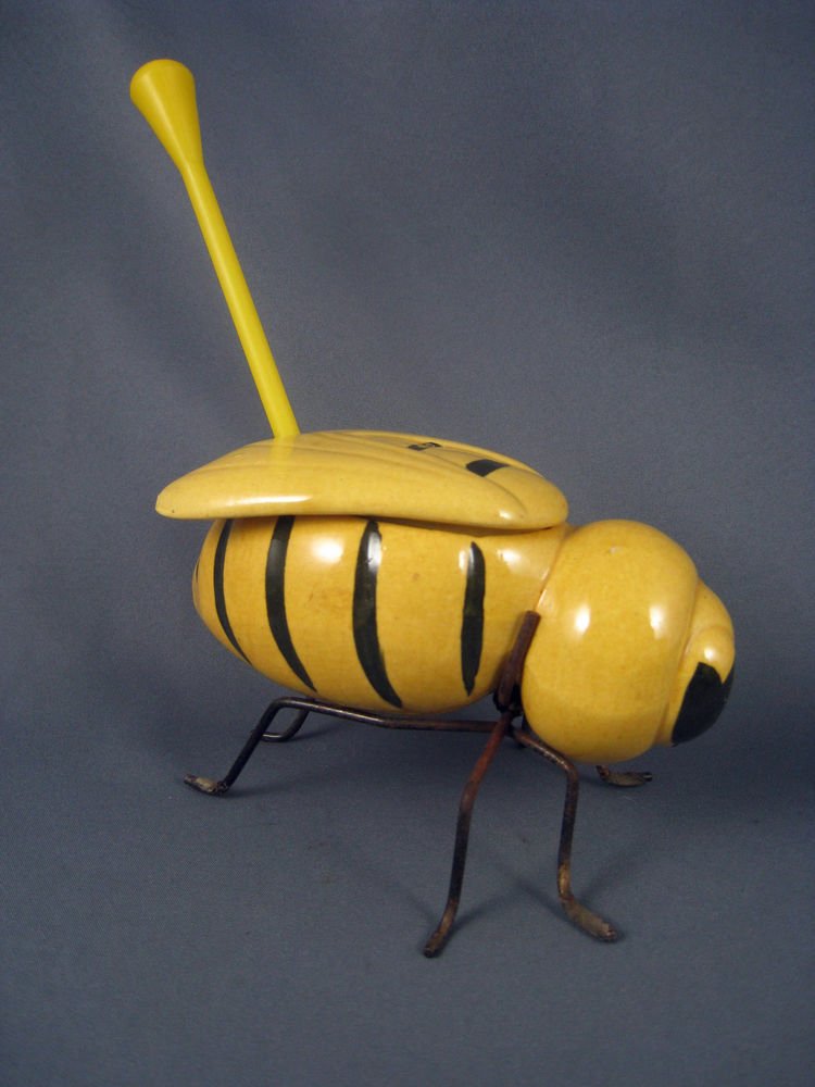 VINTAGE CERAMIC POTTERY BUMBLE BEE HONEY POT BOWL SUGAR HOLDER