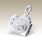MEMORIES - Vintage Style Camera 925 Sterling Silver Pendant w/CZ Stone in Gift Wrapping