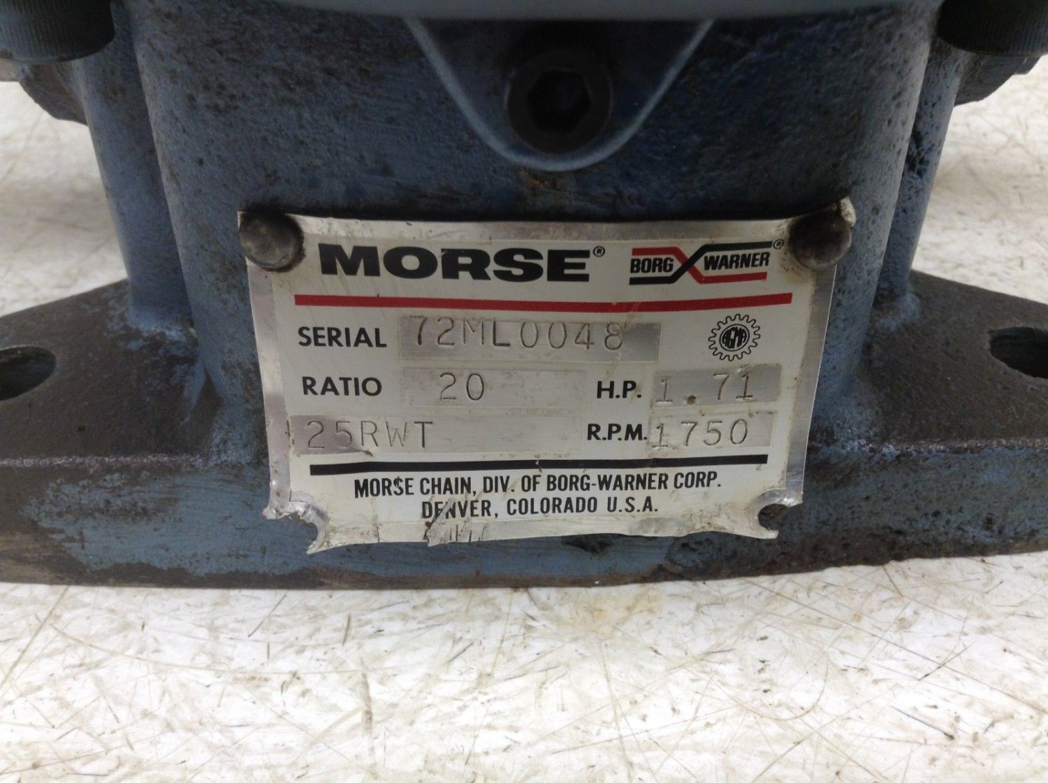 Morse 25RWT 20:1 1.71 HP Gear Box 20 To 1 25RW T