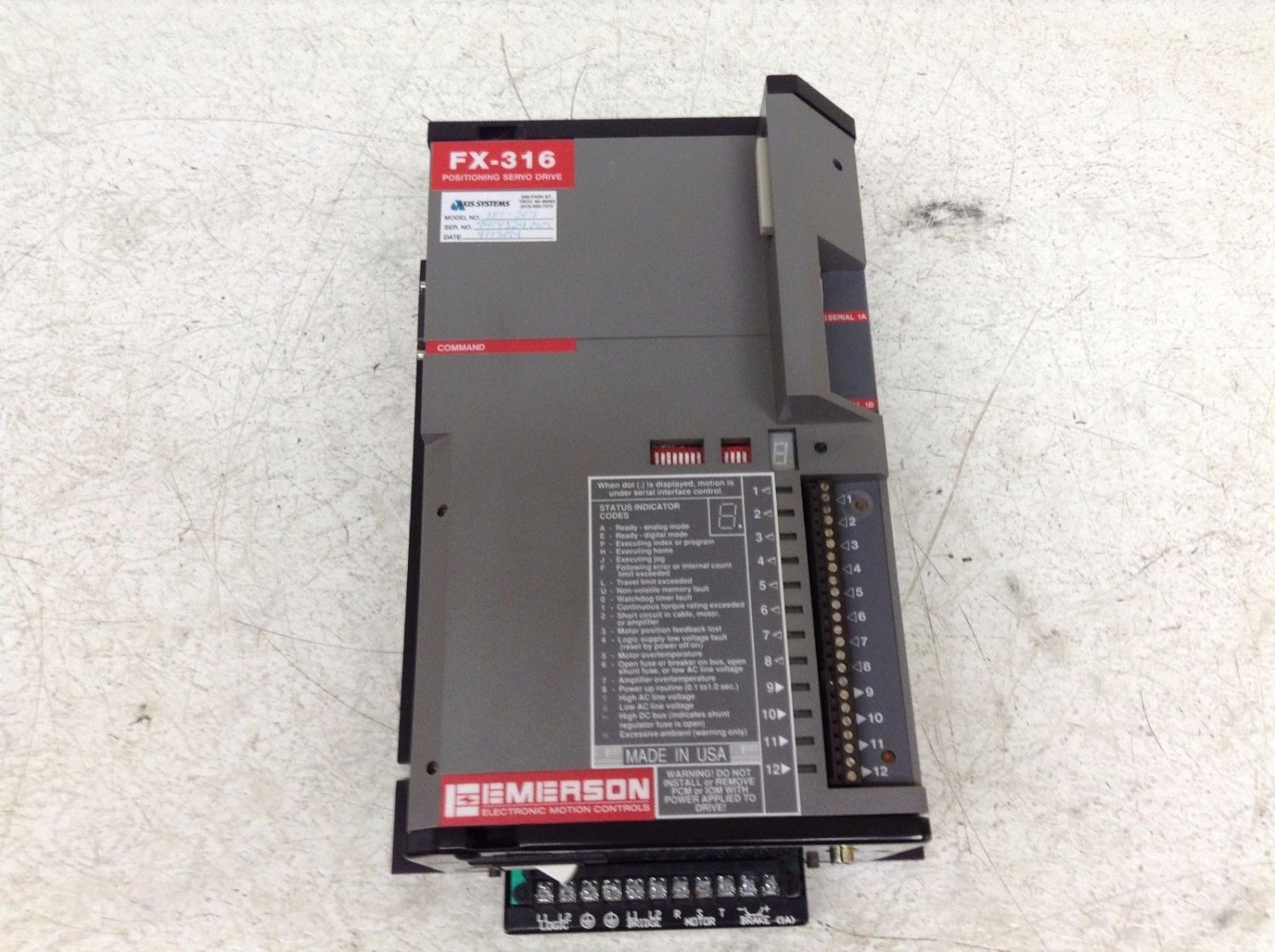 Emerson FX-316 960132-01 A7 Positioning Servo Drive 240 V FX31640114801