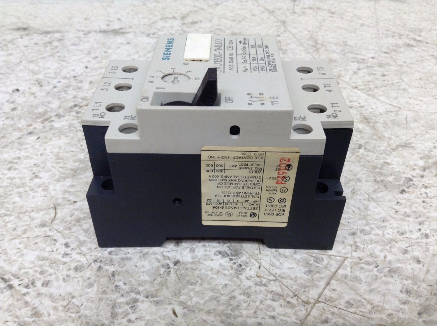 Siemens 3VU13001ML00 Motor Starter Protector 610 Amp 3VU13001ML00