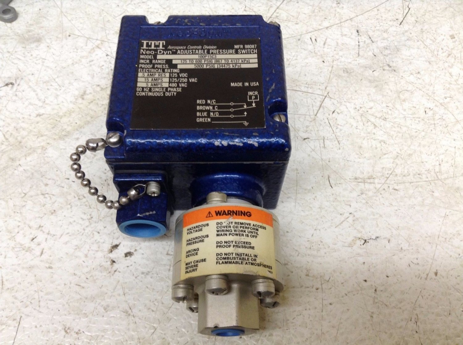ITT NeoDyn 100P15C3 Adjustable Pressure Switch 125600 PSIG New (TSC)
