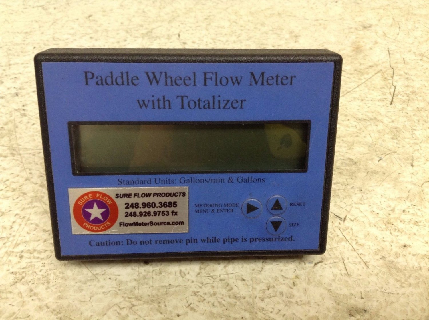 Sure Flow Products Paddle Wheel Flow Meter with Totalizer Gallons/min & Gallons