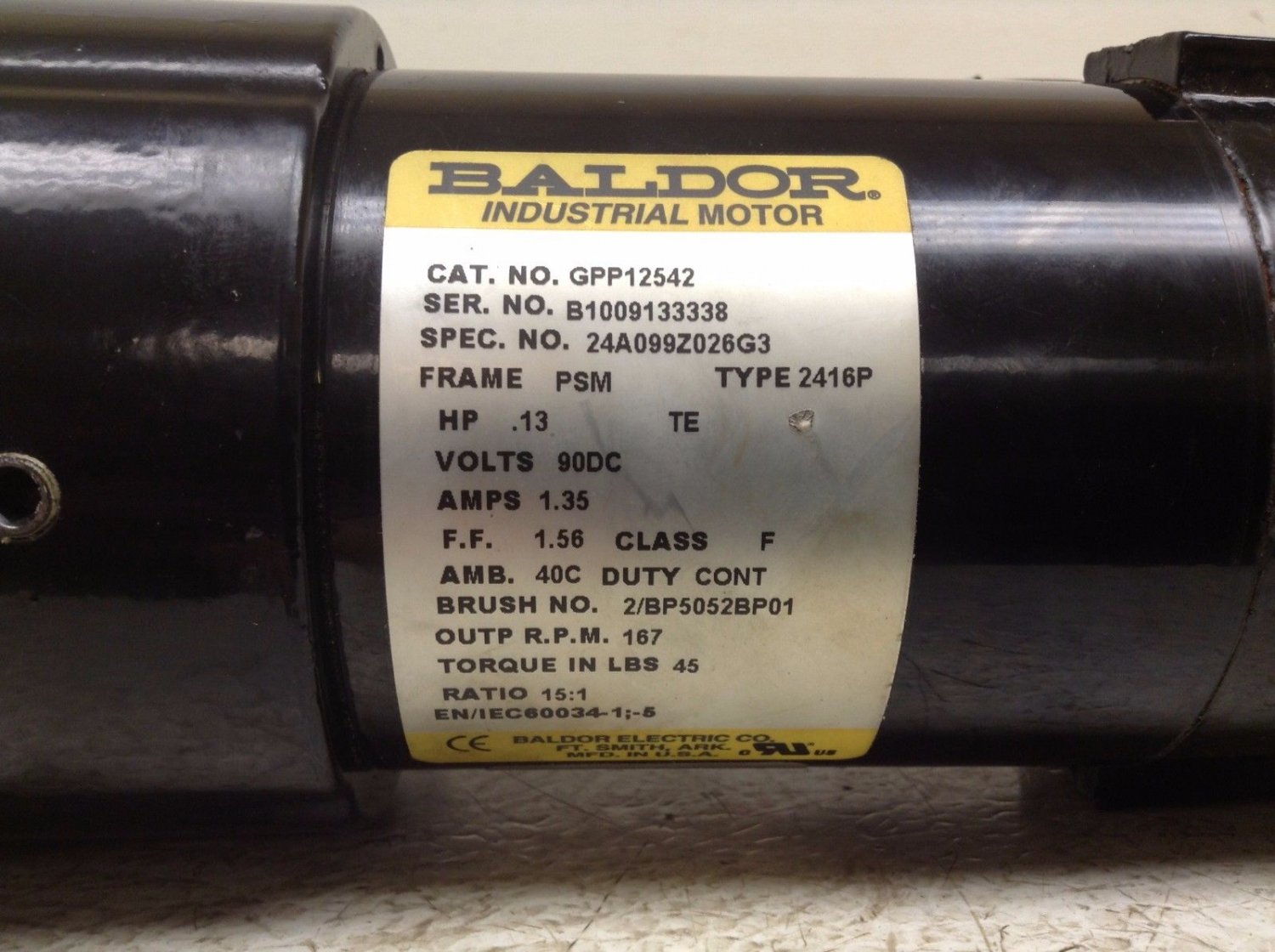Baldor GPP12542 Gearmotor .13 HP 90 VDC 167 RPM Gear Motor 151 PSM