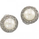 14 kt White Gold Freshwater Cultured Pearl & Diamond Earring