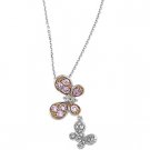 14kt White Gold Rose Gold Plated Pink Sapphire Diamond Necklace