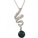14kt White Gold Black Cultured Pearl & Diamond Necklace