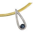 14kt White Gold Cultured Black Pearl & Diamond Pendant