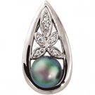 14kt White Gold Cultured Black Pearl & Diamond Pendant