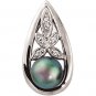 14kt White Gold Cultured Black Pearl & Diamond Pendant