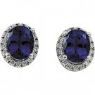 14kt Two Tone Gold Chatham Created Blue Sapphire & Diamond Earring