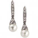 14kt White Gold Freshwater Cultured Pearl & .10 ctw Diamond Earring