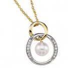 14kt Two Tone Gold Akoya Pearl & Diamond Necklace