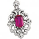 14kt White Gold Chatham Created Ruby & Diamond Pendant