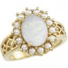 14kt Yellow Gold Opal & Cultured Pearl Ring