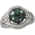 14kt White Gold Tahitian Pearl & Diamond Ring