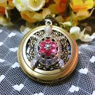 Vintage silver baby turtle rhinestone bronze antique charm steampunk pocket watch necklace