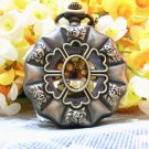 Vintage Lotus hollow gold face bronze antique fashion steampunk pocket watch necklace