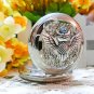 Creative cute owl rhinestone silver pocket watch necklace, vintage charm steampunk pocket watch.
