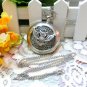 Creative cute owl rhinestone silver pocket watch necklace, vintage charm steampunk pocket watch.