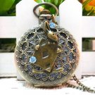 Creative poker rabbit rhinestone bronze pocket watch necklace, vintage charm steampunk pocket watch.