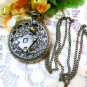 Creative poker rabbit rhinestone bronze pocket watch necklace, vintage charm steampunk pocket watch.