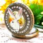Creative bunny rhinestone bronze pocket watch necklace, vintage charm steampunk pocket watch.