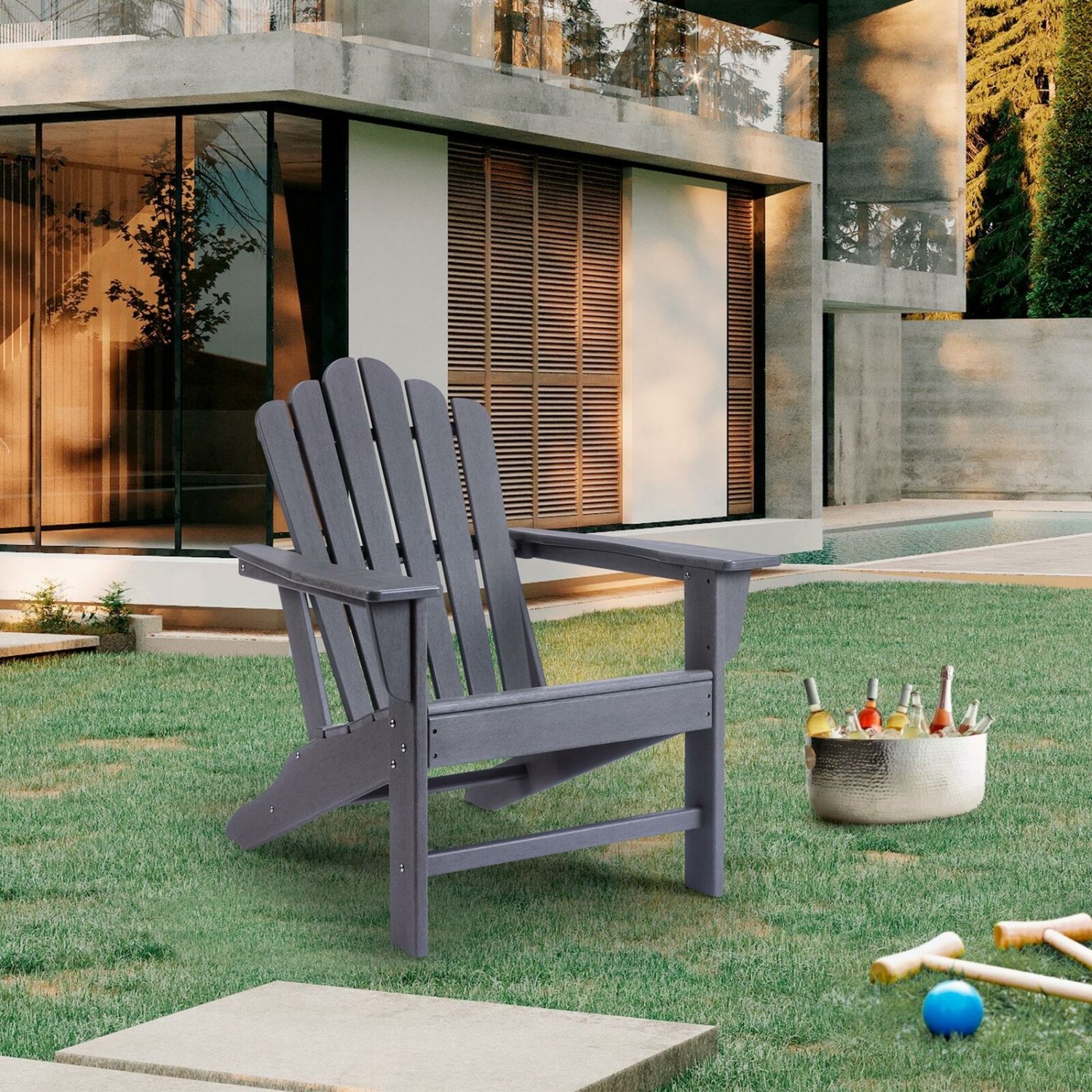 Gray Adirondack Chair Furniture Weatherproof Patio Side Garden Lounge