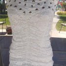 Pretty Angel White Ruched Lace Embellished Neckline Dressy Cami Sz. M,L