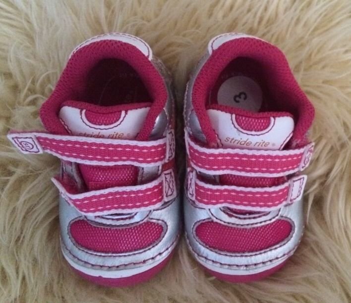 Stride Rite Infant Baby Girls Size 3 Pink Silver Leather Sneakers Grib 