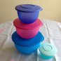 TUPPERWARE IMPRESSION BOWLS SET OF Four BLUE FUCSHA BLUE BABY BLUE **NEW**
