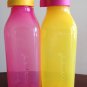 New Tupperware Sun 'N Fun Small Square Eco Water Bottles 2-Pc Set - Yellow Pink