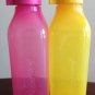 New Tupperware Sun 'N Fun Small Square Eco Water Bottles 2-Pc Set - Yellow Pink