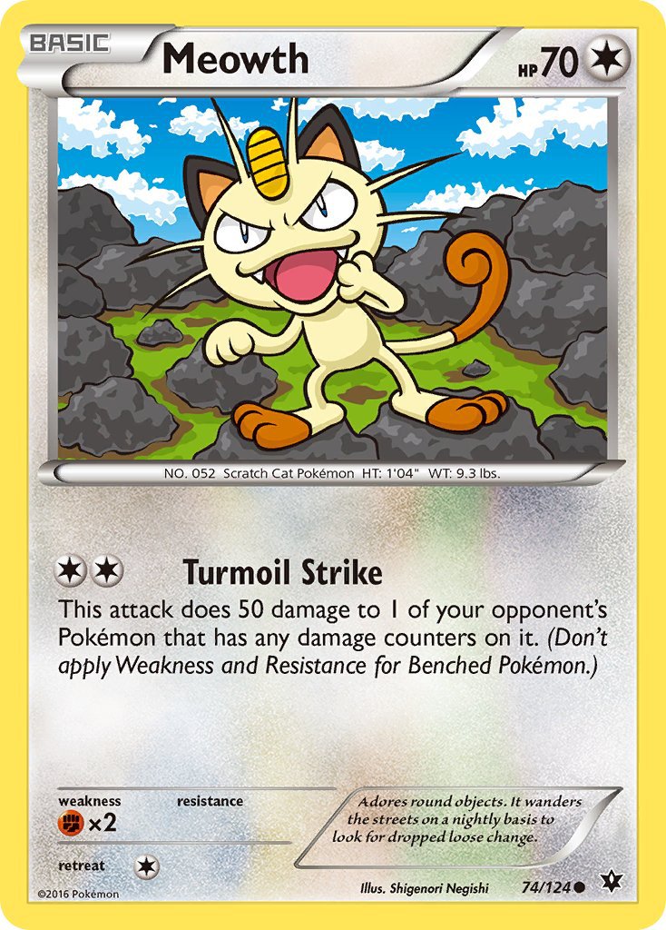Pokemon XY Fates Collide Single Card Common Meowth 74/124