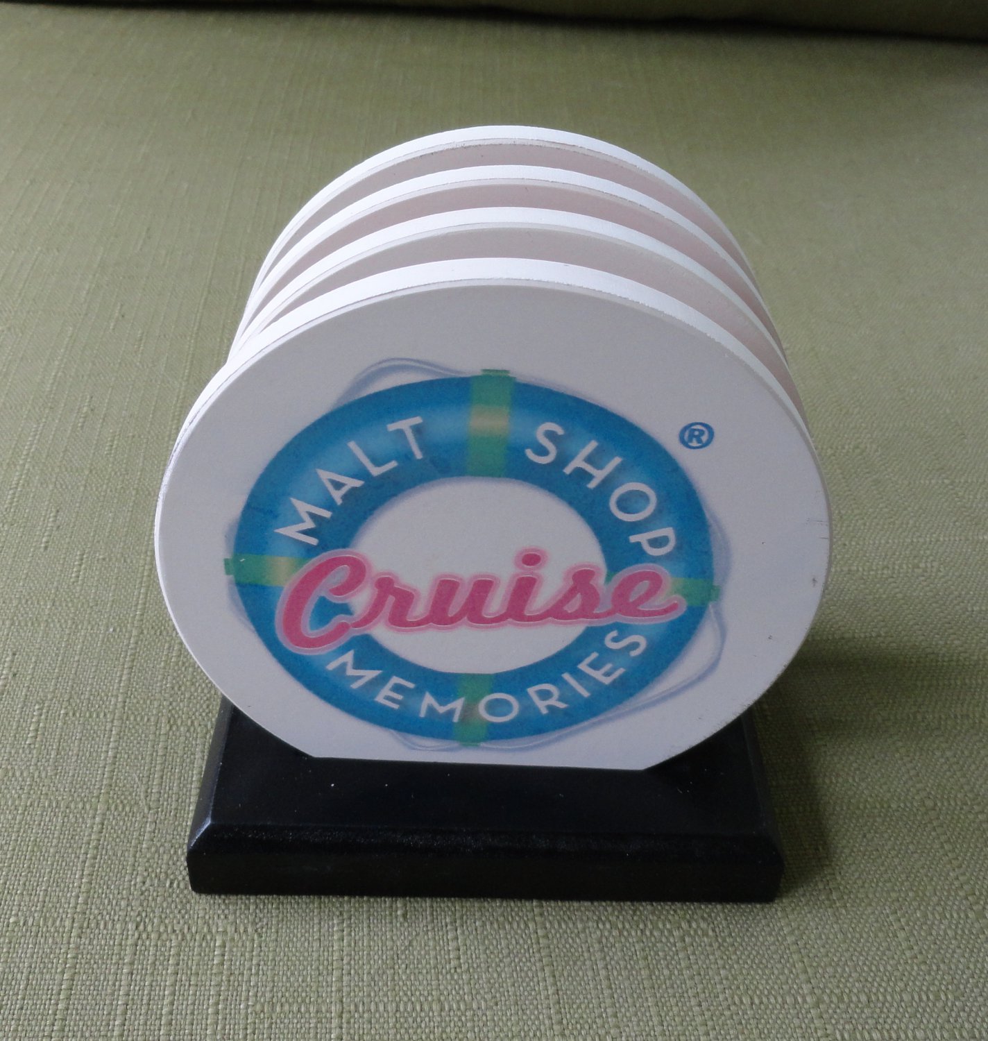 Malt Shop Memories Cruise Ceramic Drink Coasters with Wood Stand