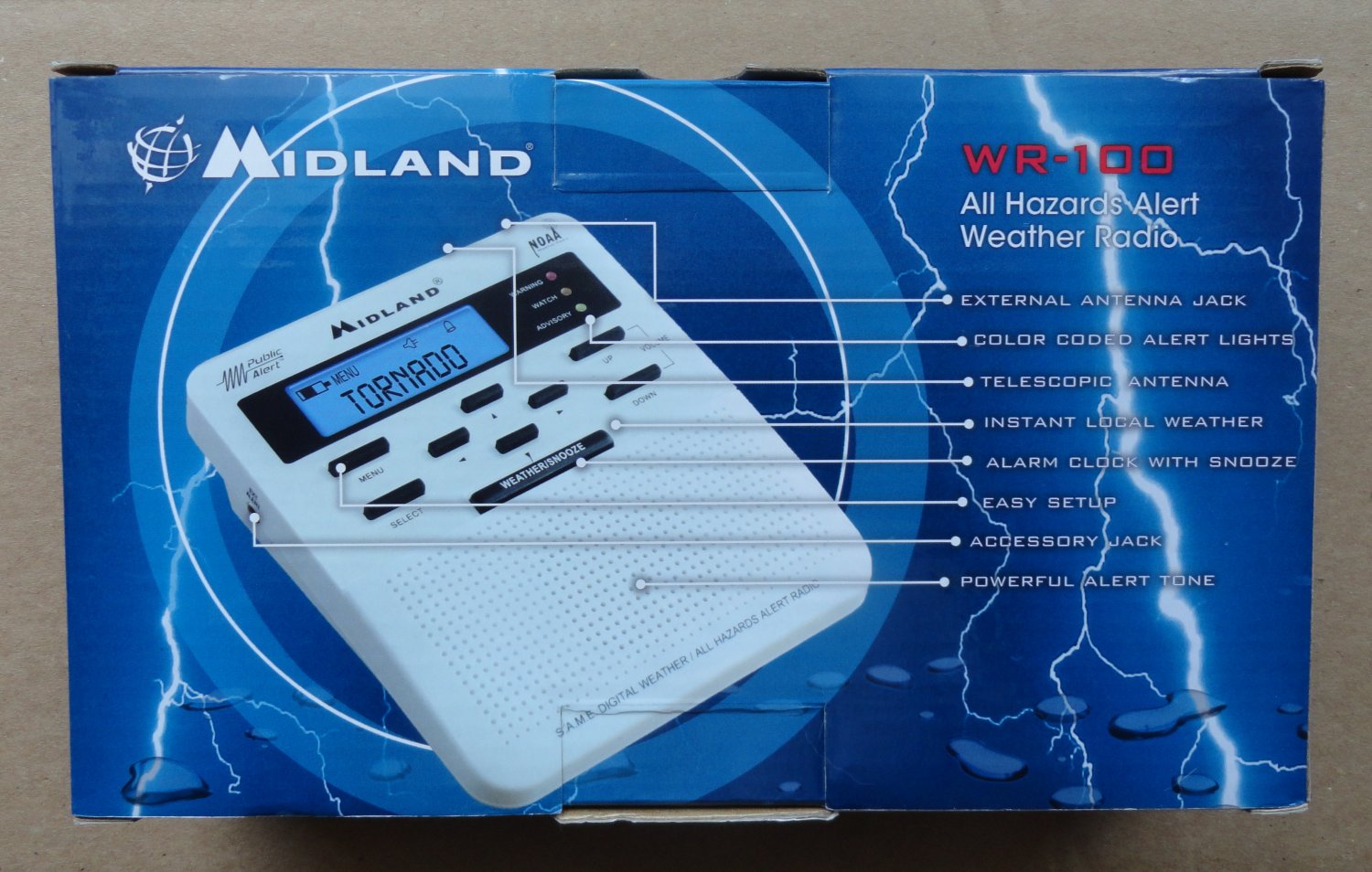 NIB Midland WR100 Weather All Hazards Alert Radio and Alarm Clock with
