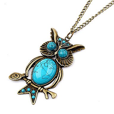 Charming Retro-Style Owl Blue Gem Necklace