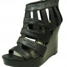 New Black Strappy Gladiator Extreme Angle Platform Wedge High Heel size 8