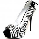 Black & white Zebra Stiletto Heels Lace Up Corset Back! size 8 8.5