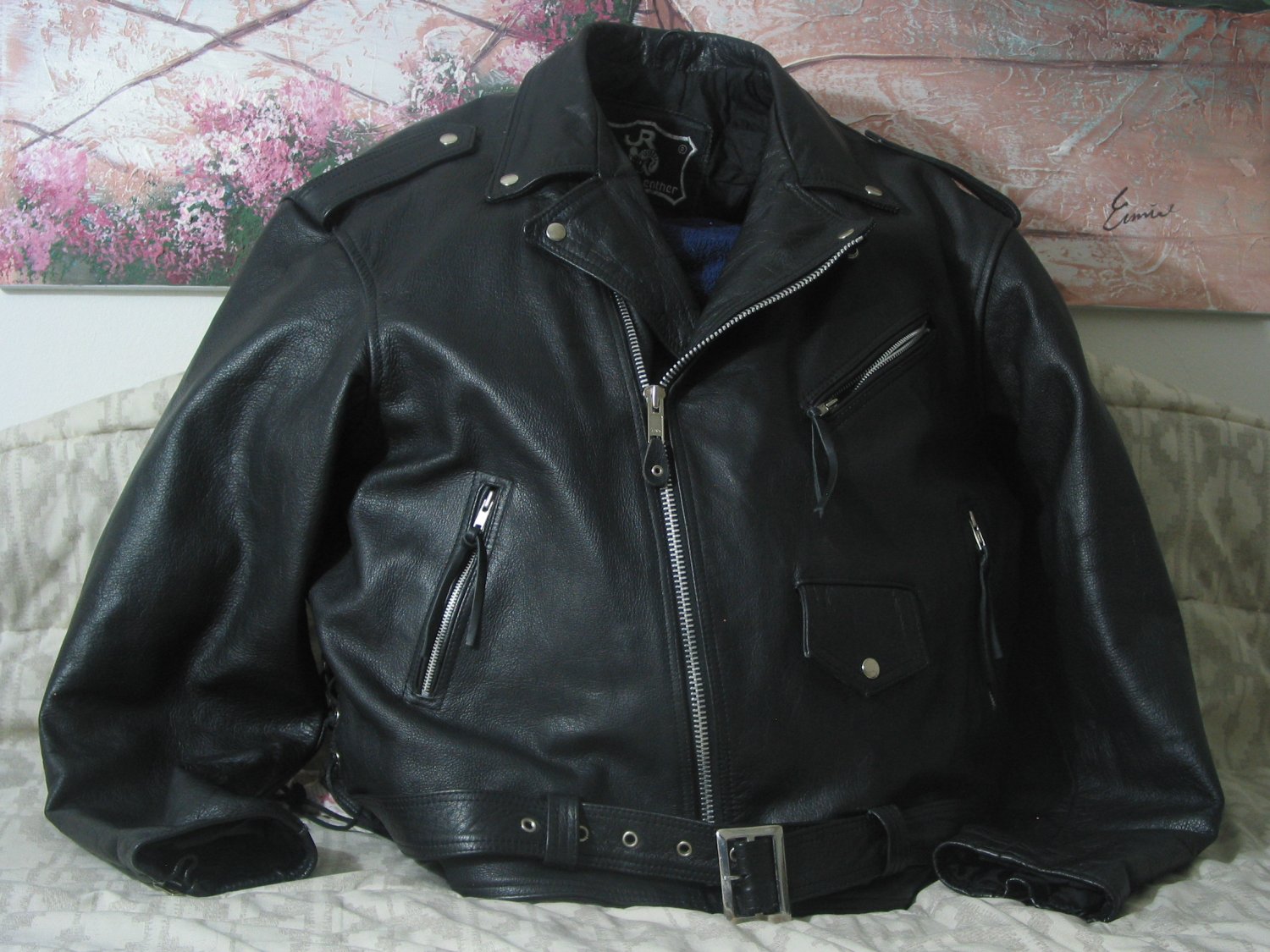 JR LEATHER Mens Heavy Black Motorcycle Jacket Size 62 Good Used ...