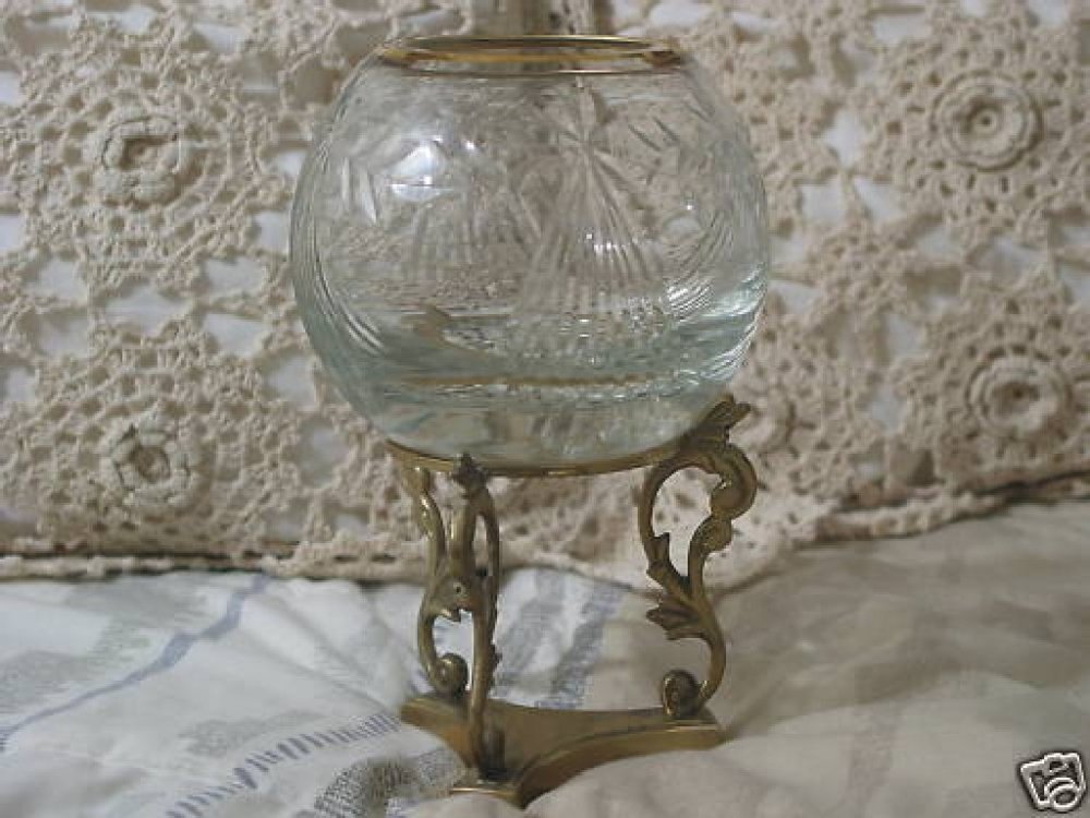 GLASS Fish Bowl Globe With Brass Stand 4 x 4