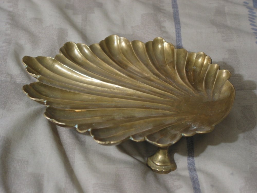 SEA SHELL Brass Display Tray or Soap Dish Tray Used